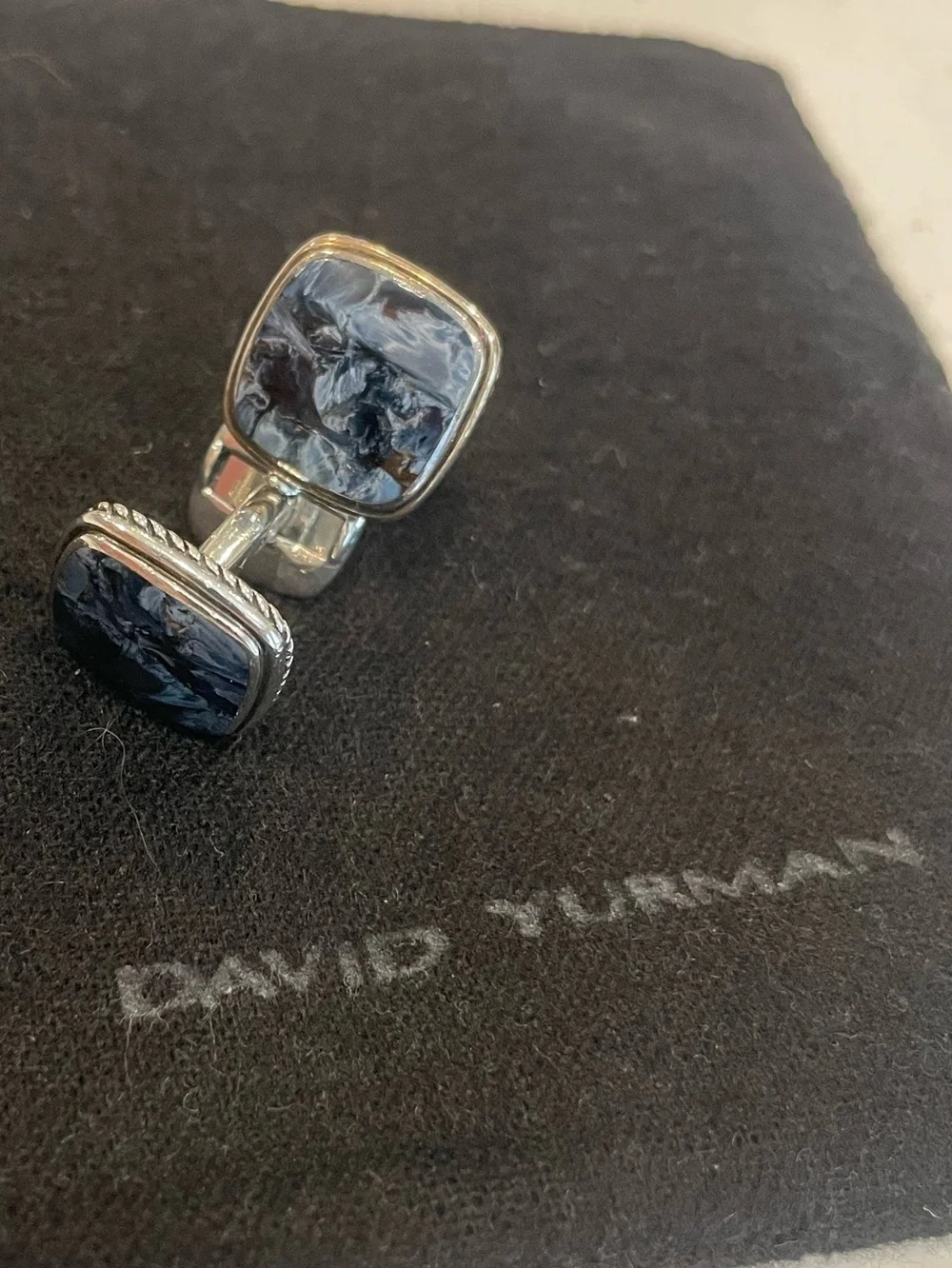 David Yurman Sterling Silver Pietersite Exotic Stone Cufflinks 18mm